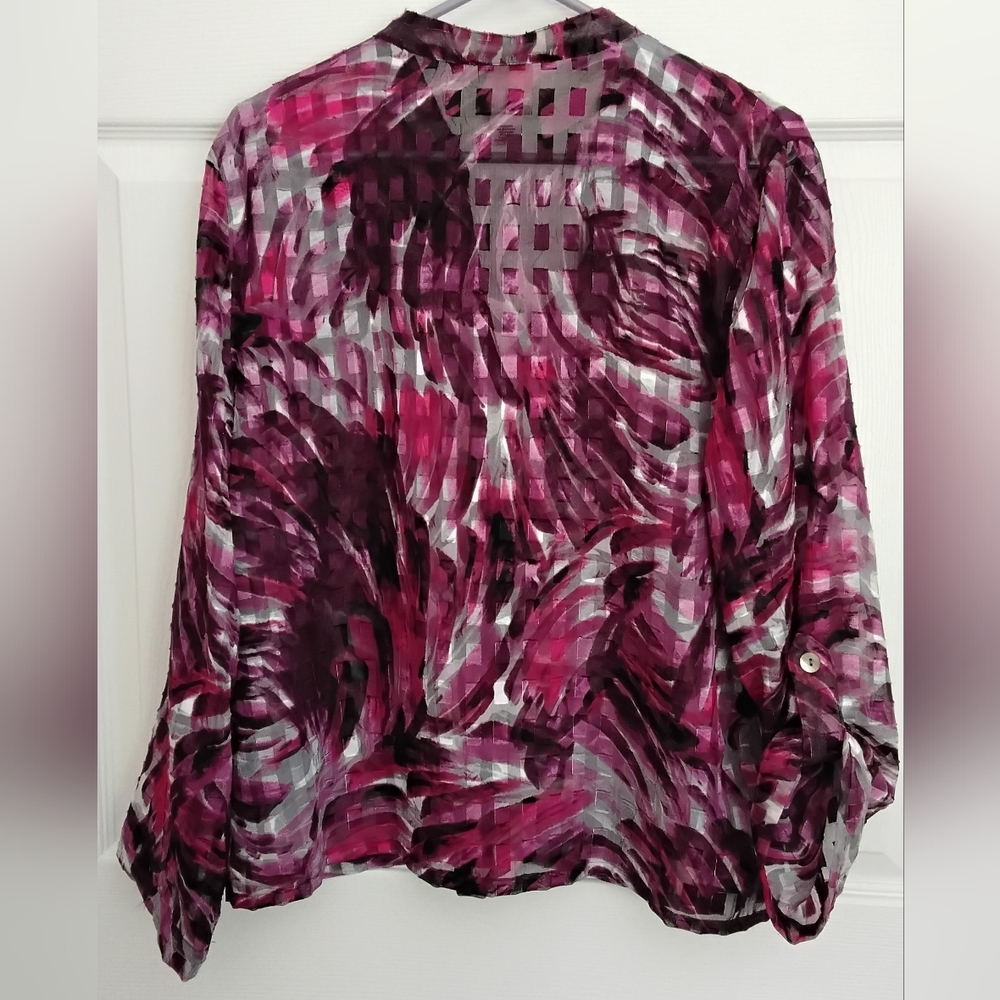 Ruby Rd. Purple / Silver Abstract Button-Front Blouse - Picture 3 of 7